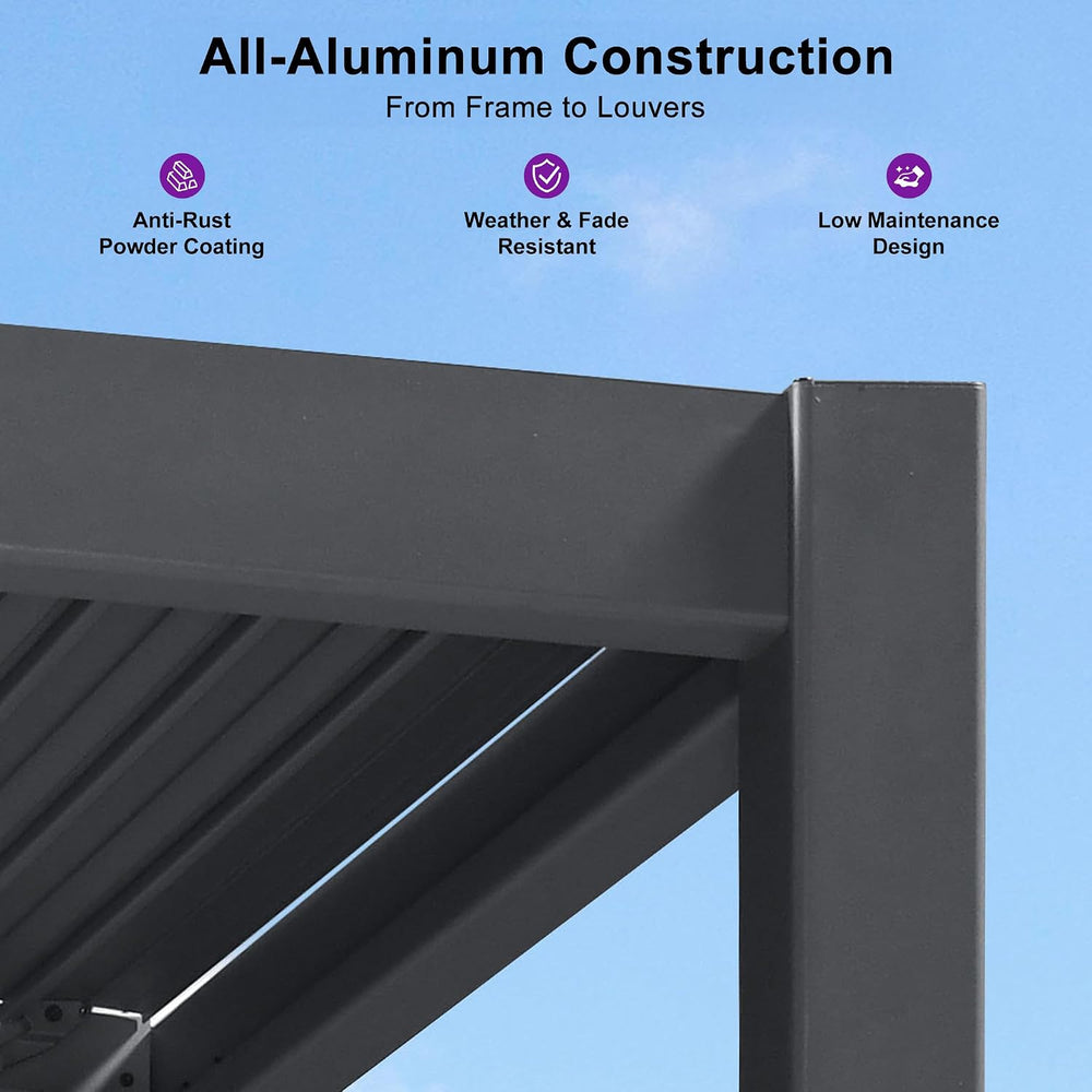 PURPLE LEAF Wall Mounted Pergola 8' x 10' Louvered Pergola, Aluminum ...