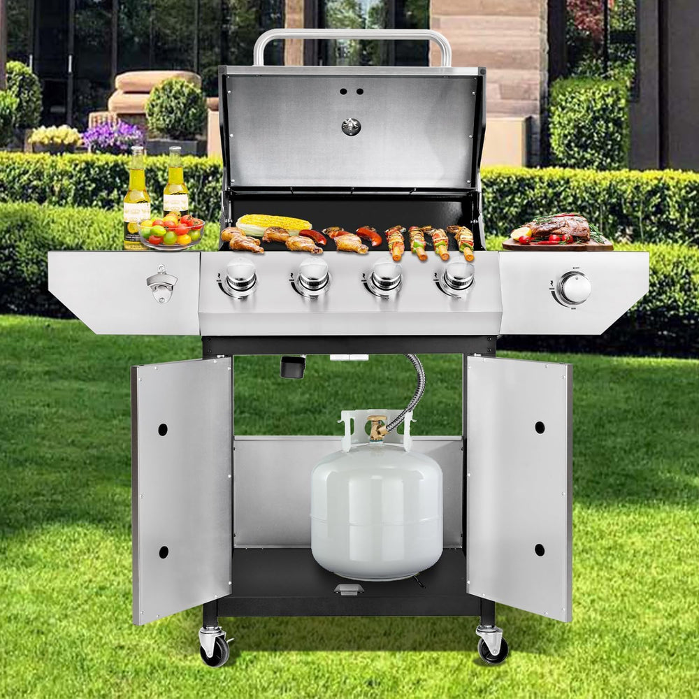 4-Burner Propane BBQ Grill 53000 BTU Stainless Steel Cast Iron Grate