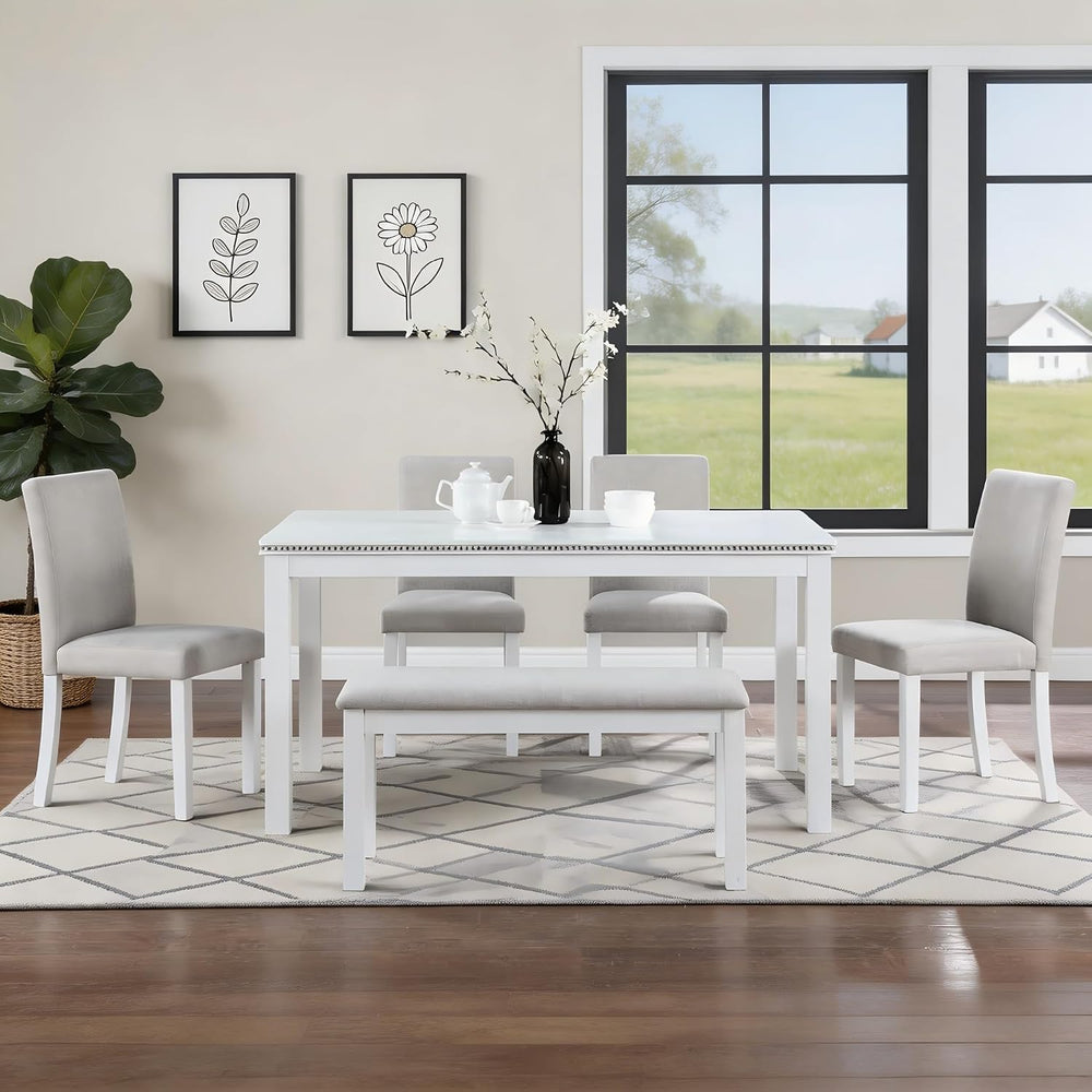 LUMISOL 6-Piece Dining Table Set for 6, Solid Wood Kitchen Table Set with 4 U...