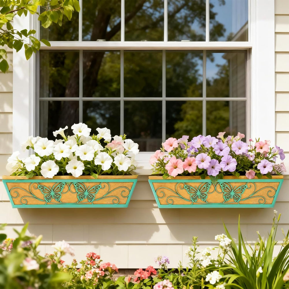 2 Pack 24 Inch Window Boxes Planter for Outdoor Plants Deck Railing Planters ...