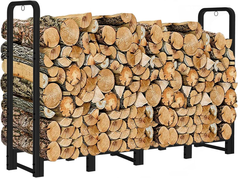 Firewood Rack Outdoor 8ft Heavy Duty Logs Holder for Indoor Fireplace Metal W...