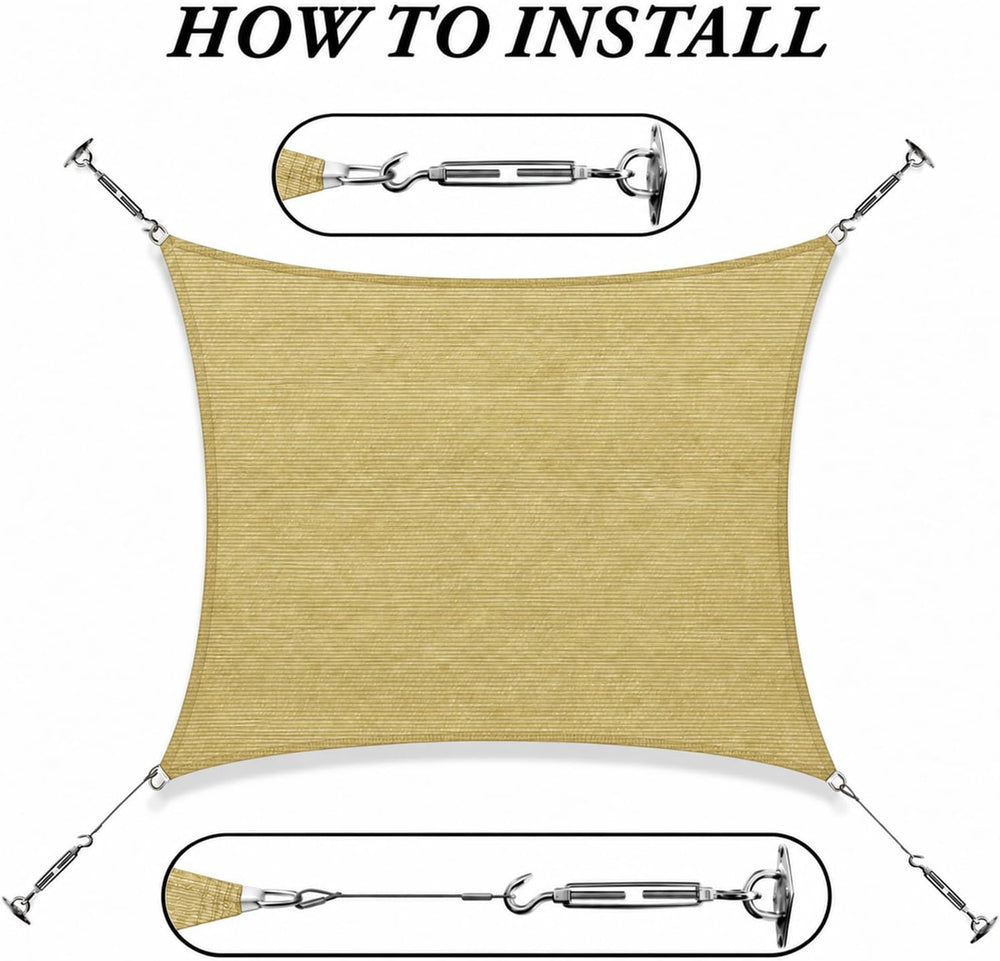 Royal Shade 8' x 12' Beige Rectangle Super Ring Shade Sail,98% UV Block