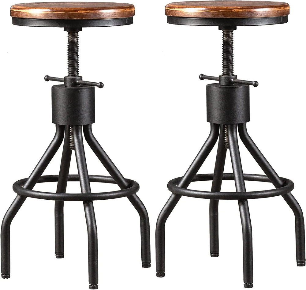LOKKHAN Set of 2 Industrial Bar Stool-Height Adjustable Swivel Wood and Metal...