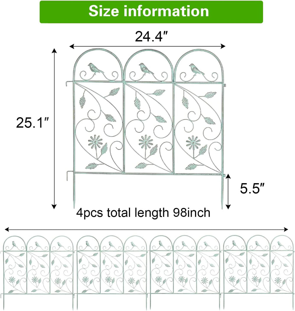 Sungmor 25in x 8ft Metal Garden Fence Border, Rustic Style Decorative Garden ...