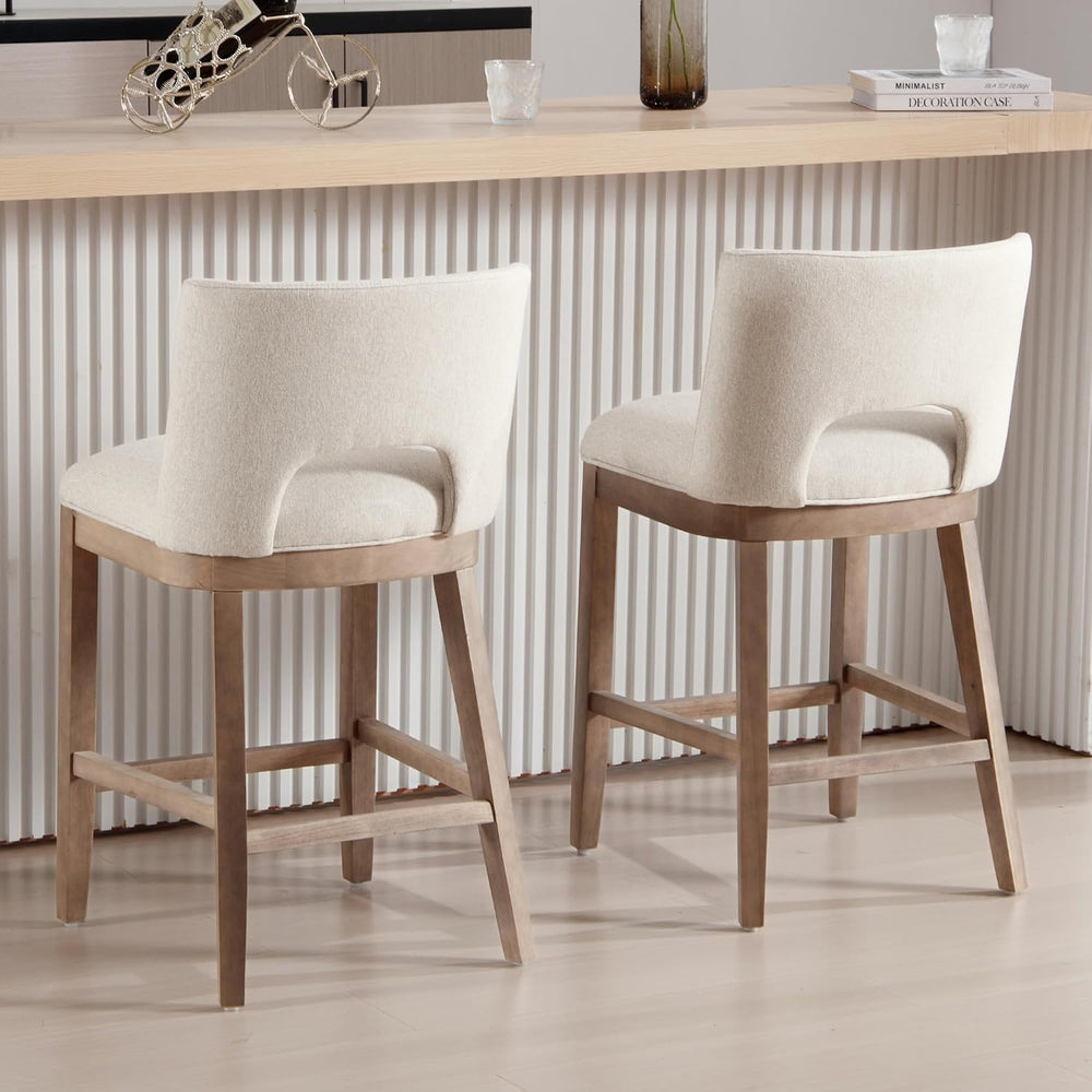 Beige Bar Stools Set of 2, 26" Farmhouse Counter Height Barstools, Linen...
