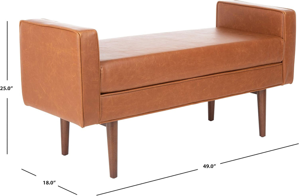 Safavieh Home Henri Mid-Century Light Beige Linen 25-inch Bench