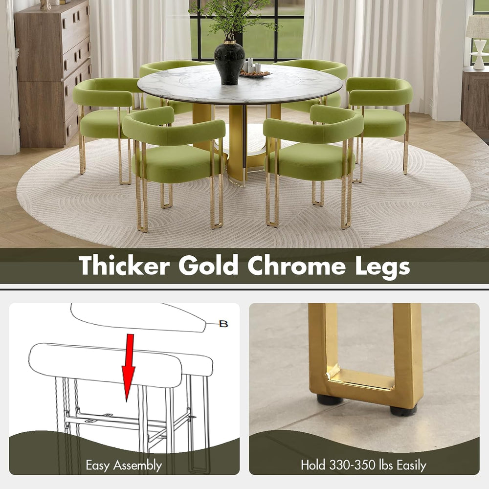 Hyfirm Green and Gold Modern Dining Chairs Set of 4, Velvet Upholstered Barre...