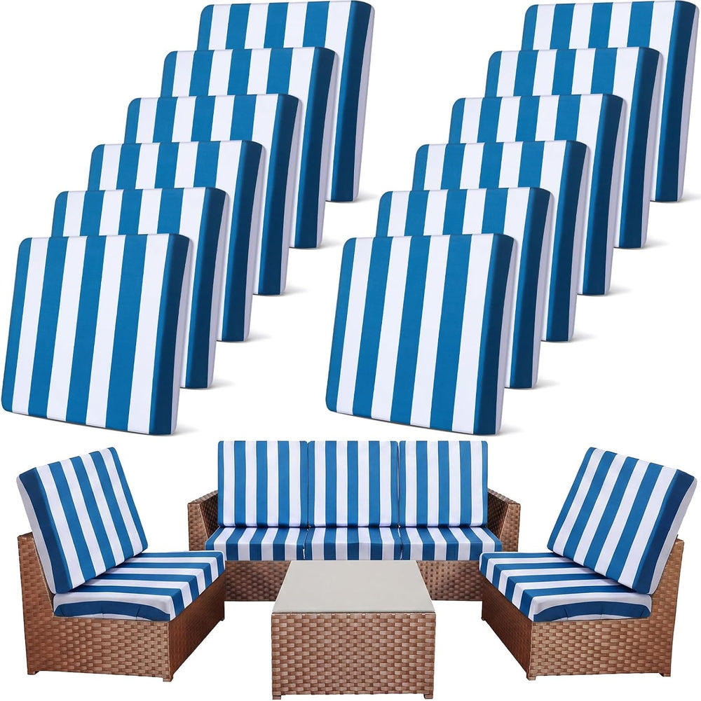 Newwiee 12 Pc Patio Stretch Cushion Covers,Blue White,Stripes