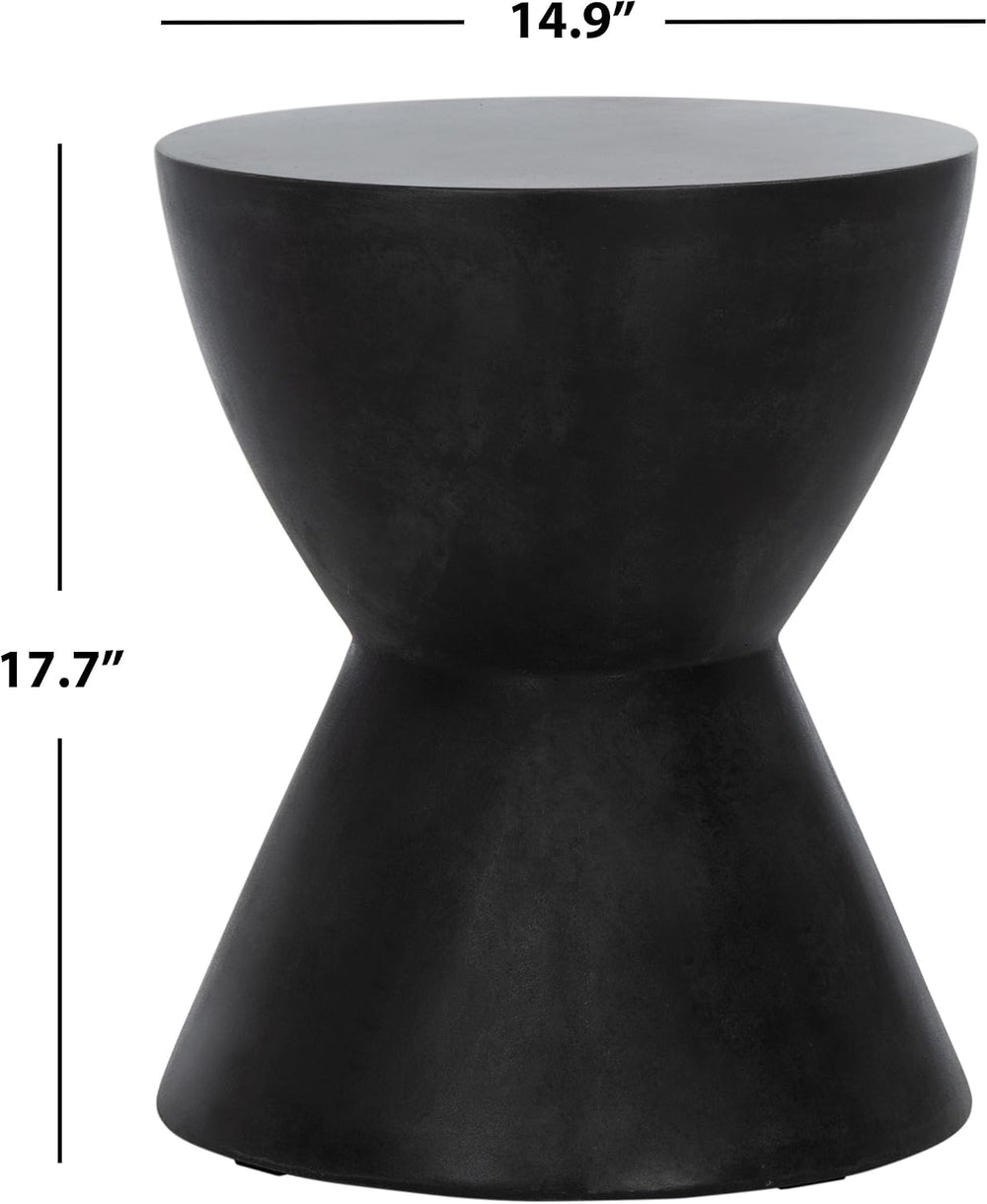 SAFAVIEH Outdoor - Athena Accent Stool - Black Concrete - Sculptural Drum Des...