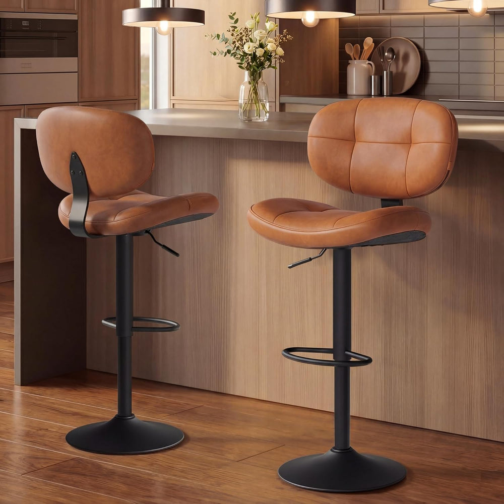 VASAGLE Bar Stools Set of 2, Height Adjustable Swivel Chairs, PU Leather