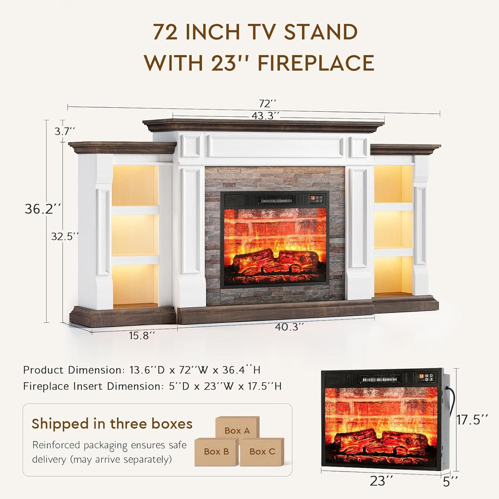 HolliWill 72 Inch Electric Fireplace TV Stand with Mantel, Farmhouse Entertai...
