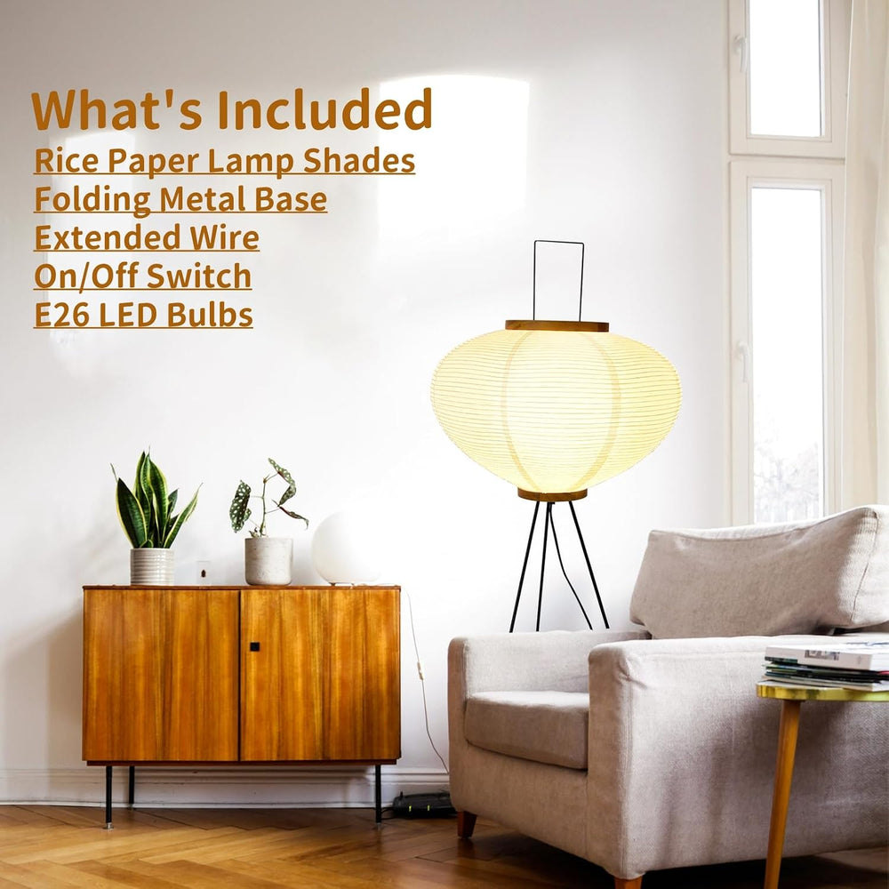 Rice Paper Floor Lamp, Japanese Paper Lantern for Wabi Sabi Decor
