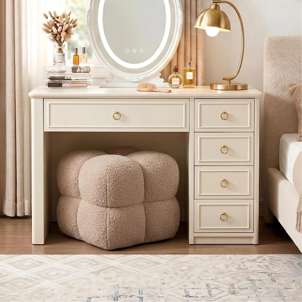 Zesthouse Square Pouf Ottoman Footstool, Modern Vanity Chair for Bedroom