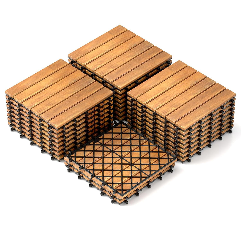 Tangkula 27 PCS Interlocking Deck Tiles, 12" x 12" Acacia Wood Floo...