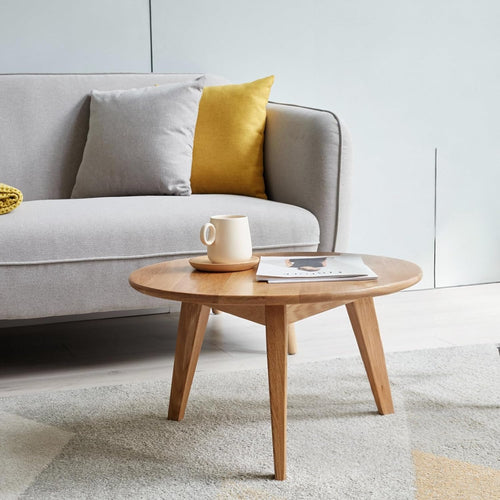 100% solid oak wood mini coffee table, round, main product view