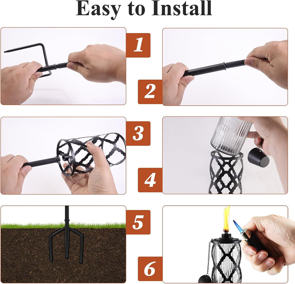 4 Pack Glass Citronella Torches, 16 oz Garden Torches for Outside, 55 inch Ou...