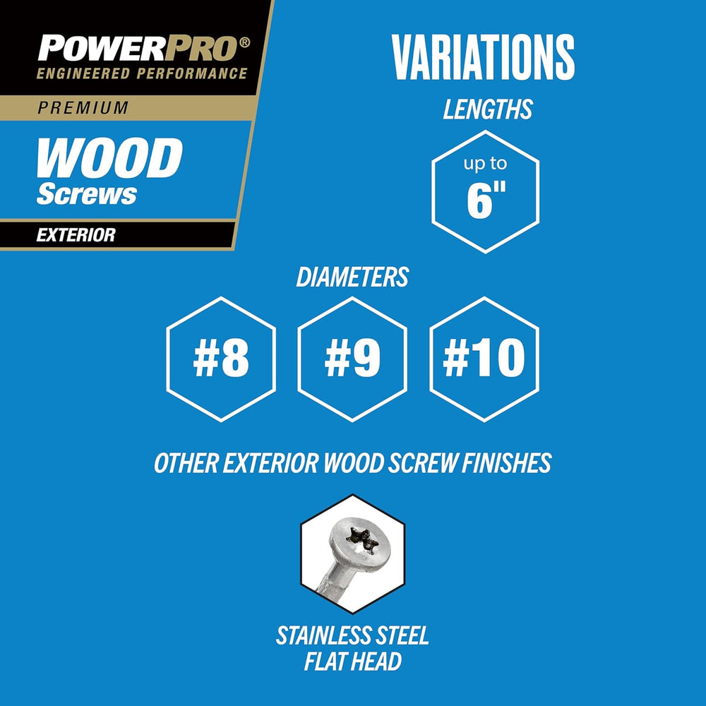 Power Pro Exterior Wood Screws, #9 x 3in Flat Head, 2000 Pieces, Bronze