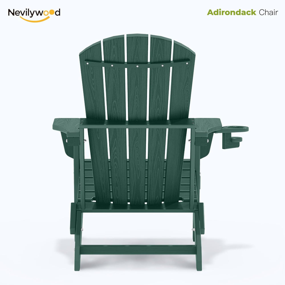 nevilywood Folding Adirondack Chairs Set of 2, HDPE Cup Holders, Green