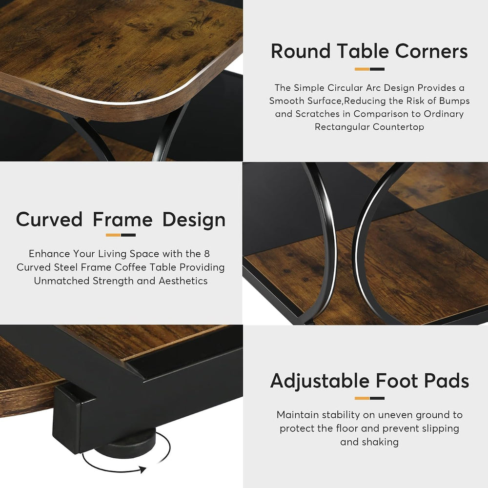 Tribesigns Square Coffee Table with 2 Tiers, 40 inches Low Farmhouse Coffee T...