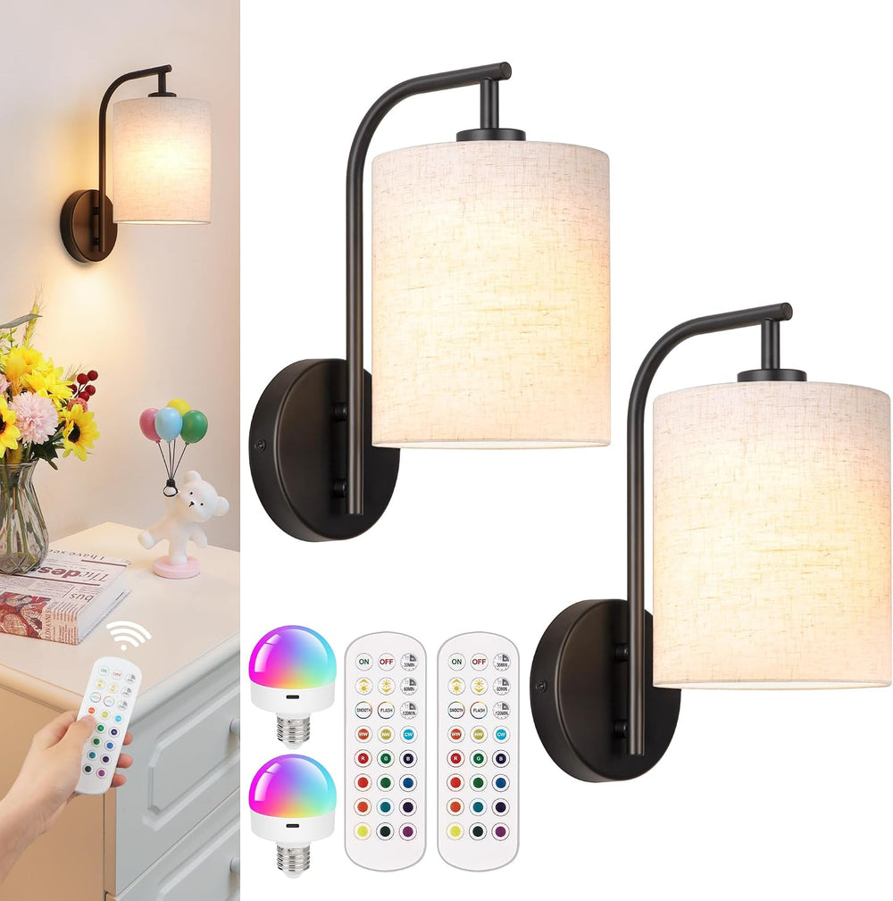 MATAMEYE Battery Operated Wall Sconce Set of 2, Black Wall Light Fixture