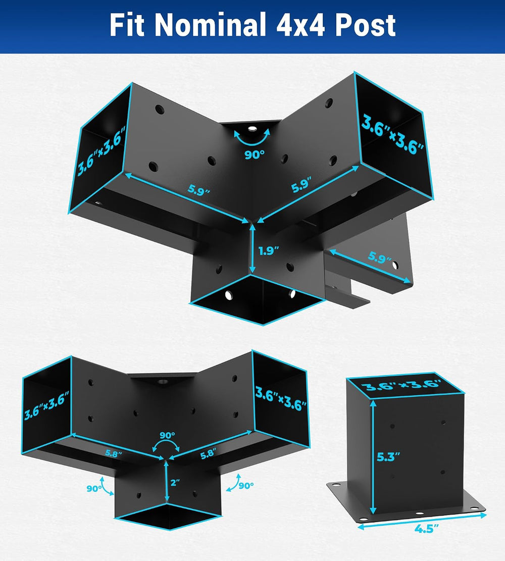 Pergola Brackets 4x4 for 6-Leg Advanced with Beam, 3 Way (4PCS) & 4 Way (...