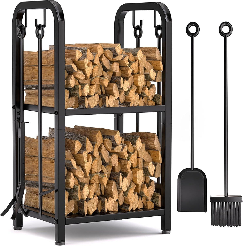 Vailge Firewood Rack Indoor with 4 Pieces Long&Detachable Fireplace Tools...