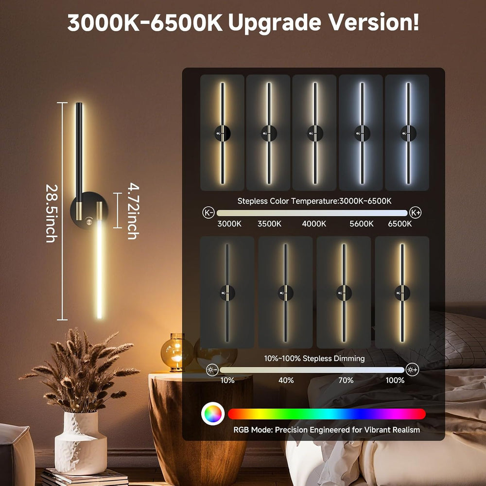 Battery Operated Wall Sconce with 360°DIY Independently Rotate Lamp,Wireless ...