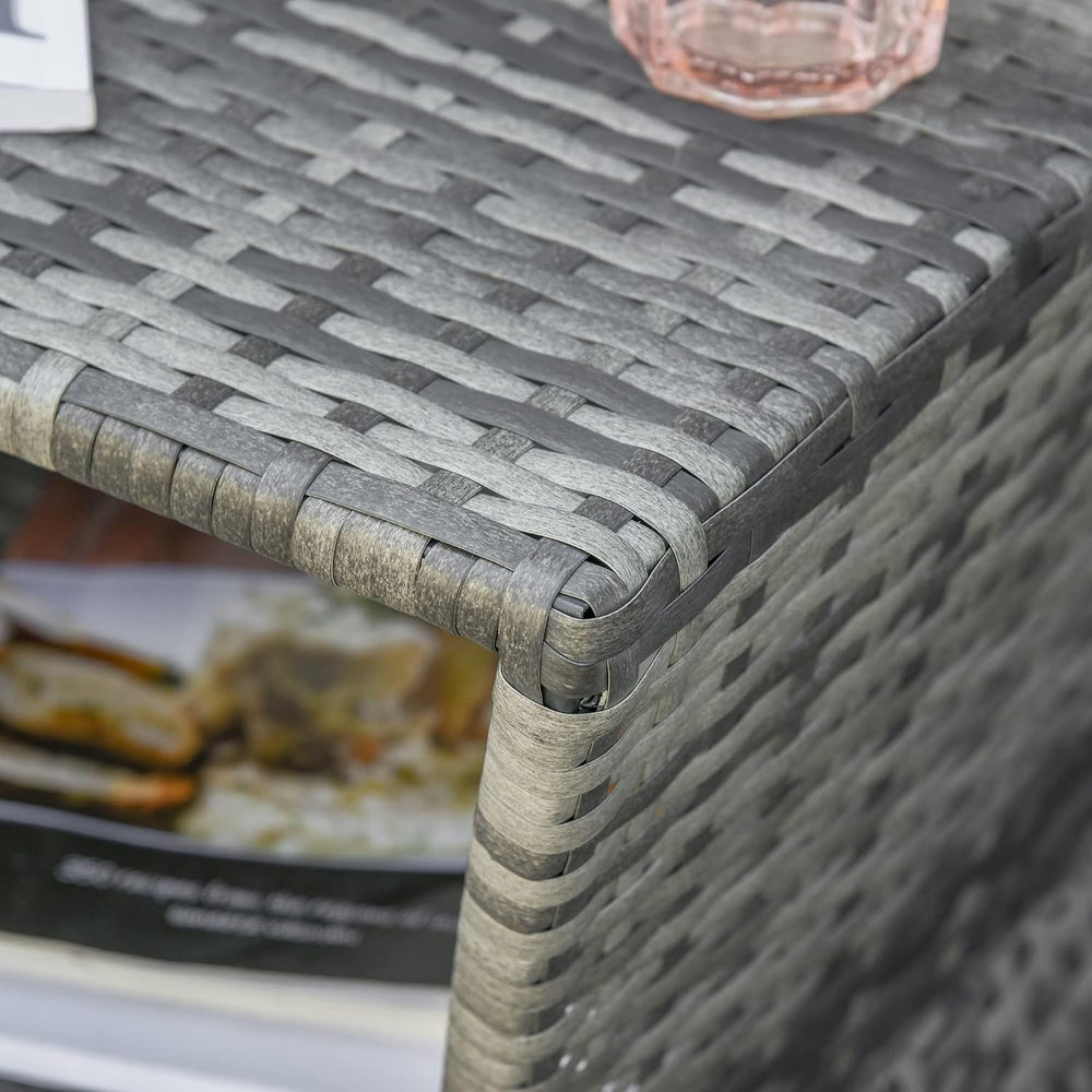 Outsunny Outdoor Side Table with Umbrella Hole 2 Tier Wicker Mixed Gray