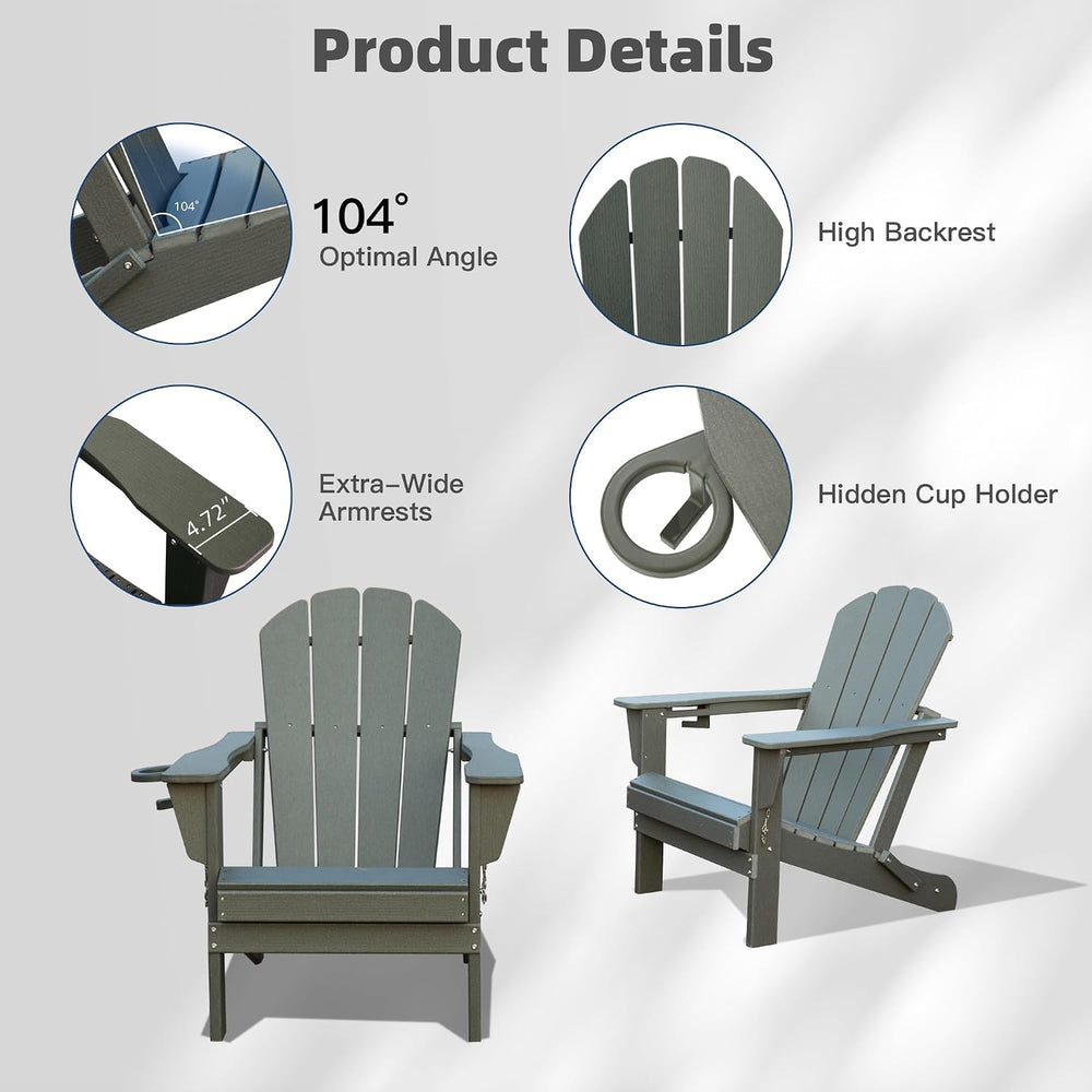 Domi Folding Adirondack Chairs Set of 6, HDPE All-Weather Outdoor Chairs with...