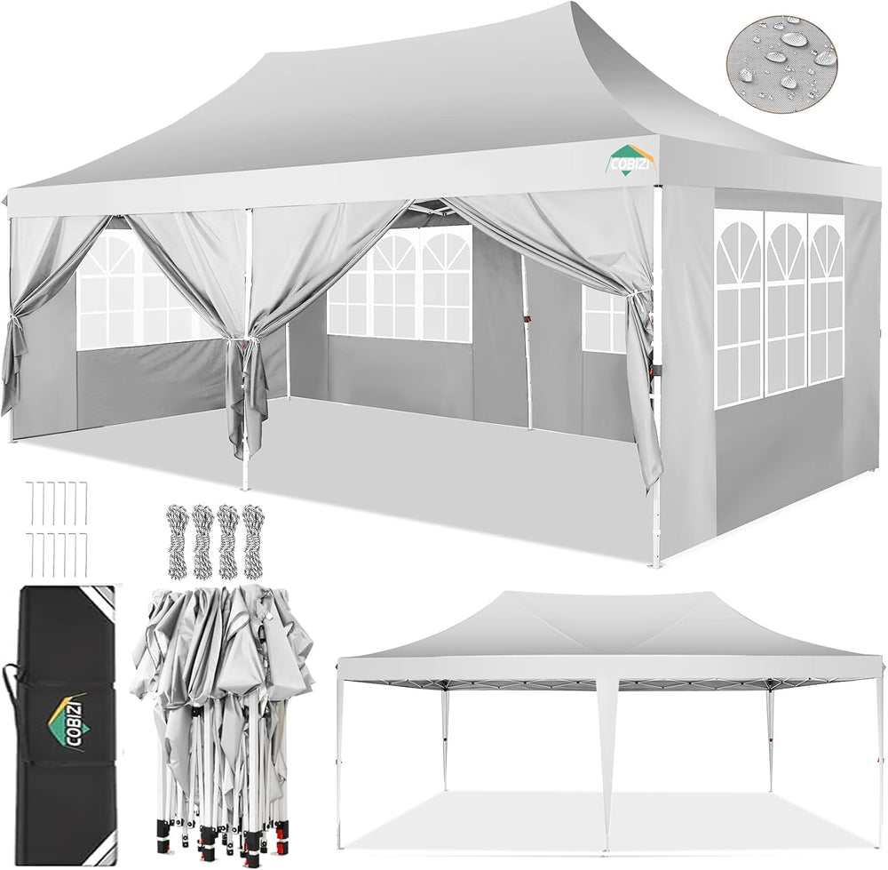 COBIZI 10x20 Pop up Canopy Tent with 6 Sidewalls, Easy up Canopy Tents for Pa...