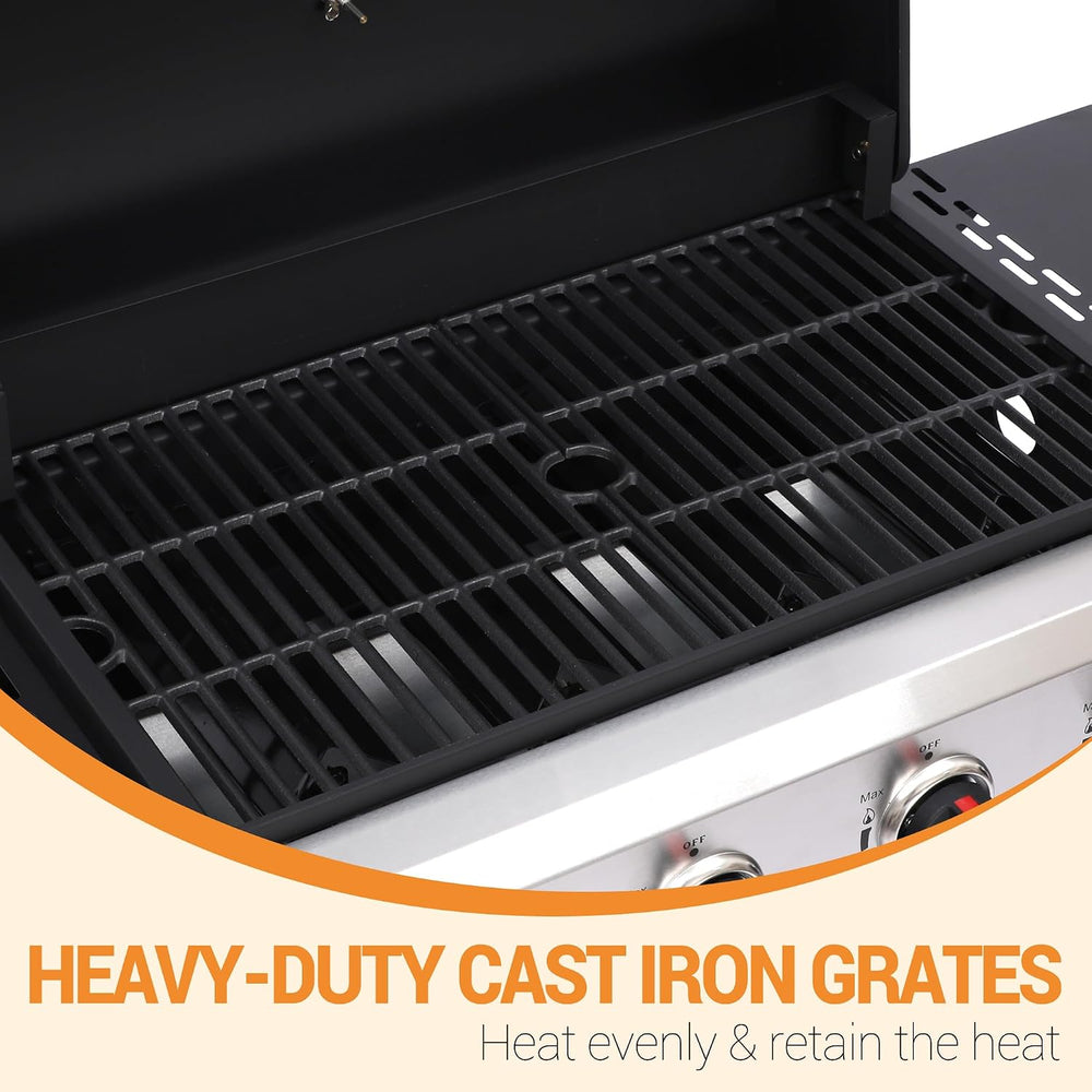 4-Burner Propane Gas Grill with Folding Side Tables