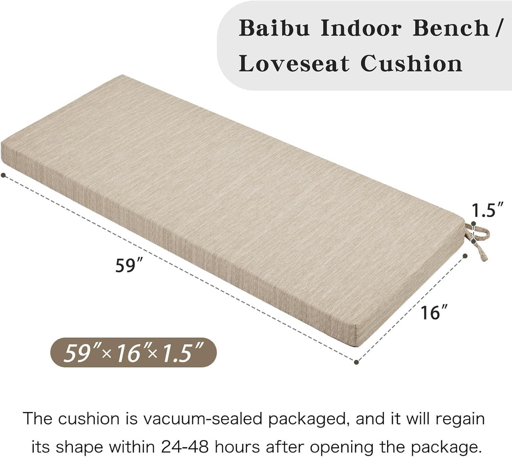 baibu 59In Indoor Non-Slip Bench Cushion with Ties, 59 x 16 x 1.5 in, Beige