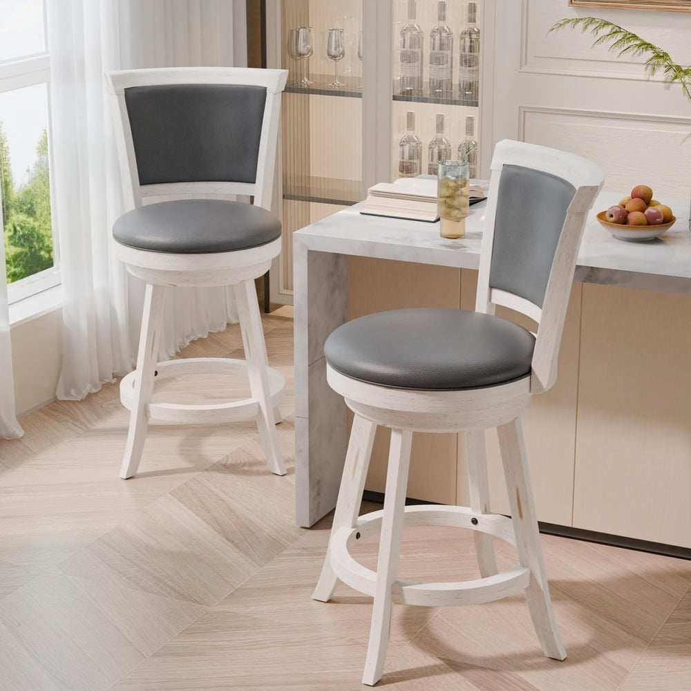 Bar Stools Set of 2, Farmhouse 24" Counter Height Barstools, White