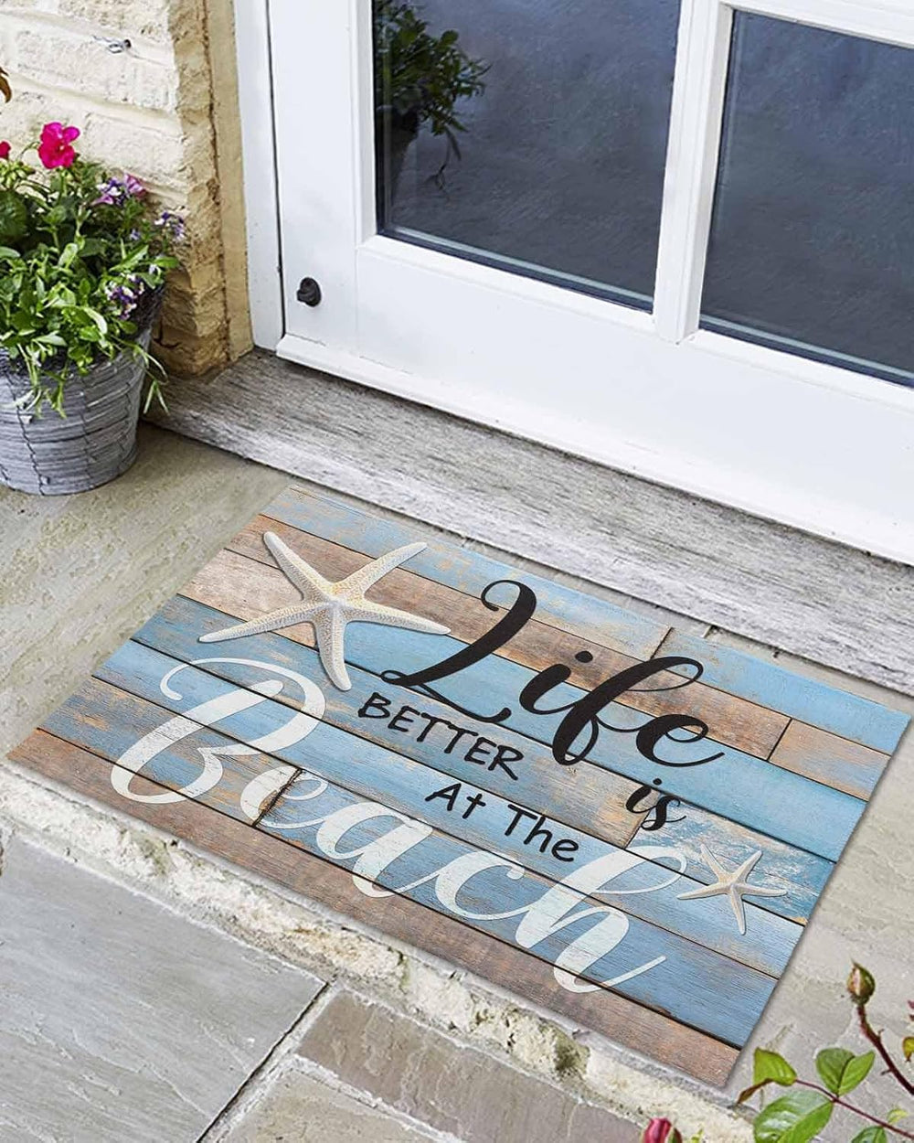 Front Door Mat Indoor Outdoor Entrance, Life is Better at The Beach Starfish ...