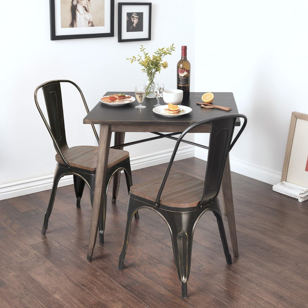 JUMMICO Metal Dining Chair Stackable Industrial Vintage Kitchen Chairs Indoor...
