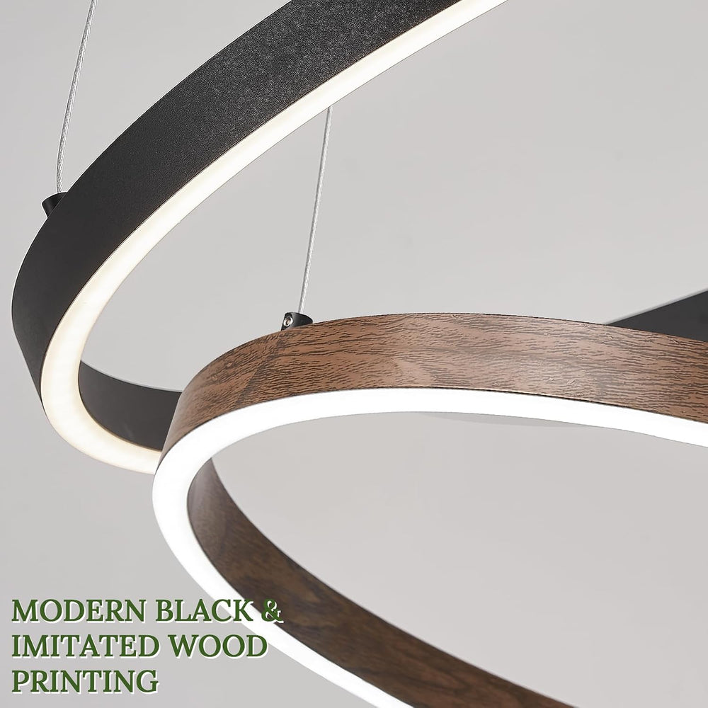 LED 5 Ring Chandelier High Ceiling Foyer Chandeliers Black Walnut Dimmable