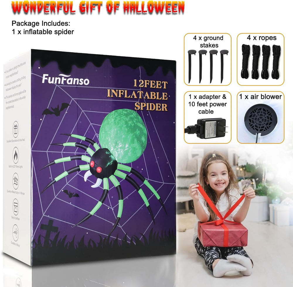 12 FT Halloween Inflatables Spider Outdoor Decorations, Giant Blow Up Spider ...