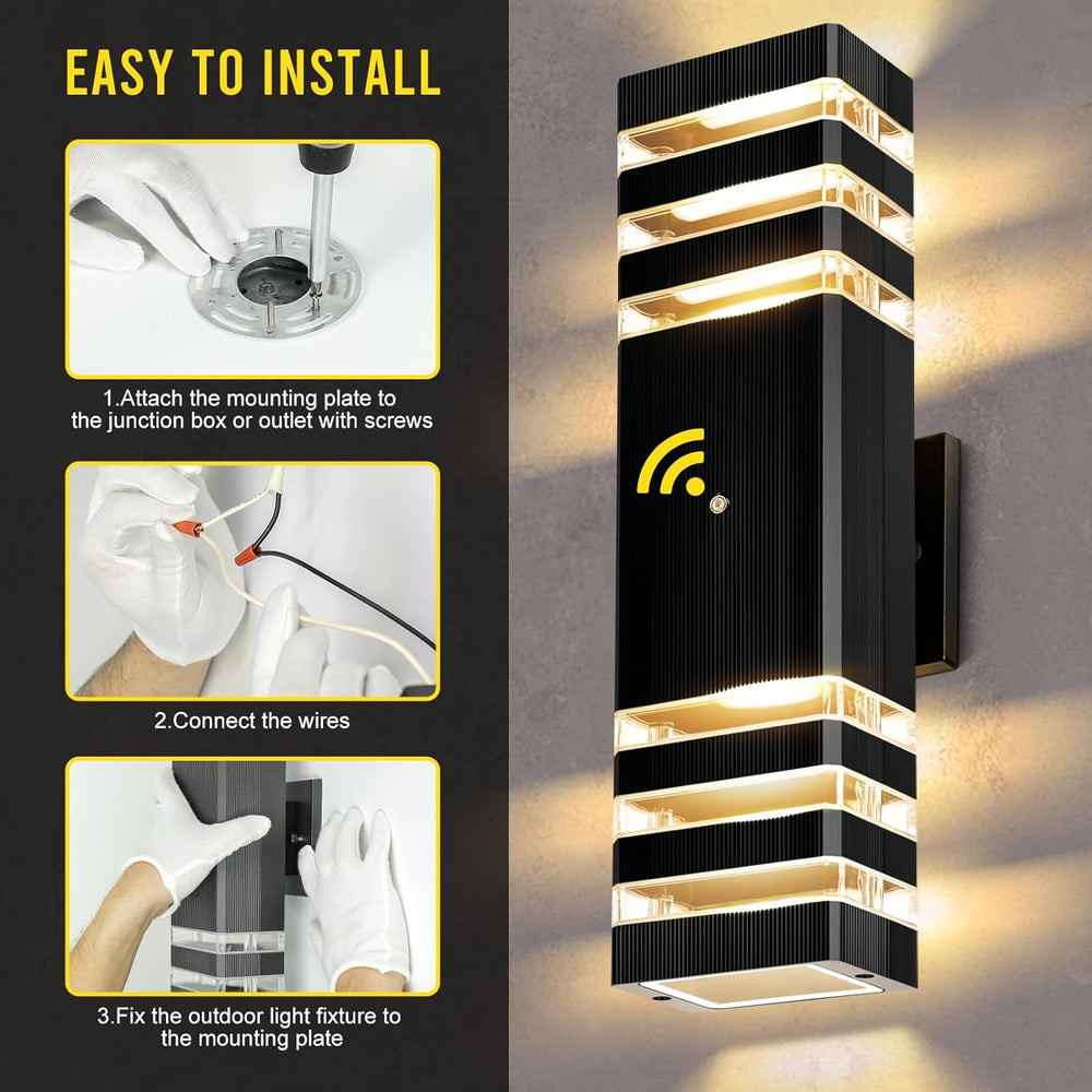 LED Square Up & Down Wall Lights,Outdoor Wall Lights Exterior Light Fixtu...