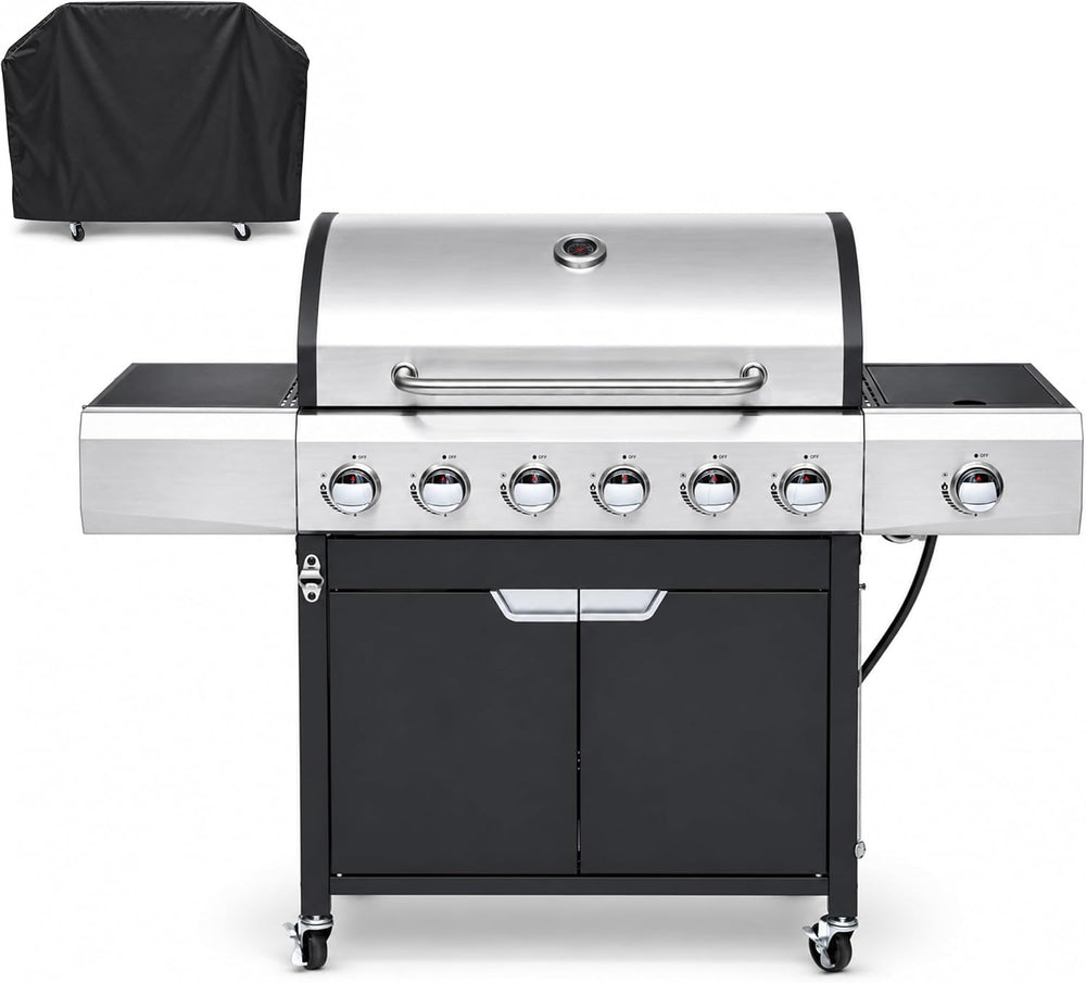 Endark 6-Burner Propane Gas Grill – 68,500 BTU Stainless Steel BBQ with Side ...