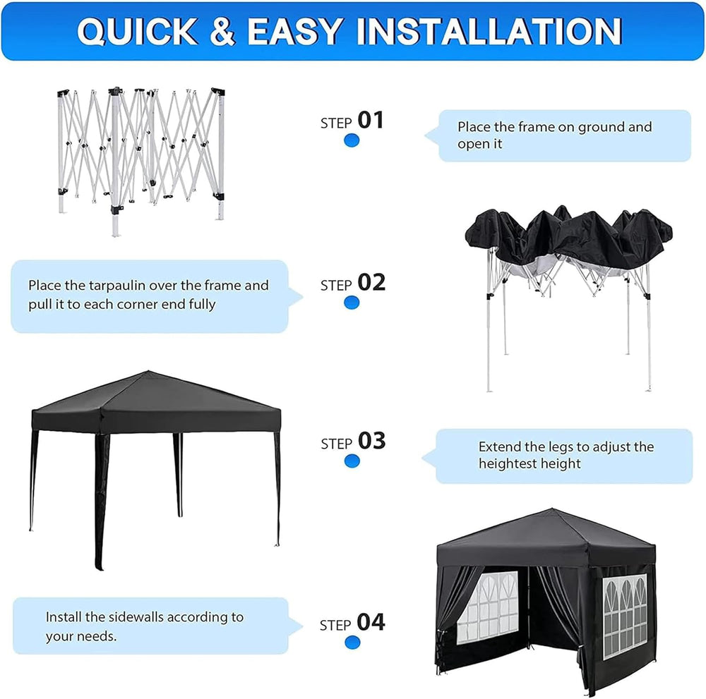 10X10 Pop Up Canopy Tent with 4 Removable Sidewalls, 1-Person Setup Canopy Te...