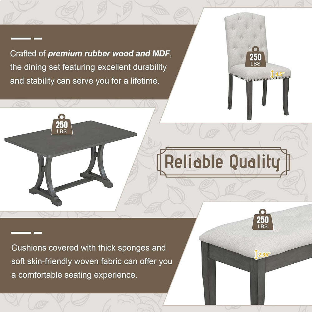 Mirightone Farmhouse Dining Table Set for 6, Kitchen Table Set with Chairs an...