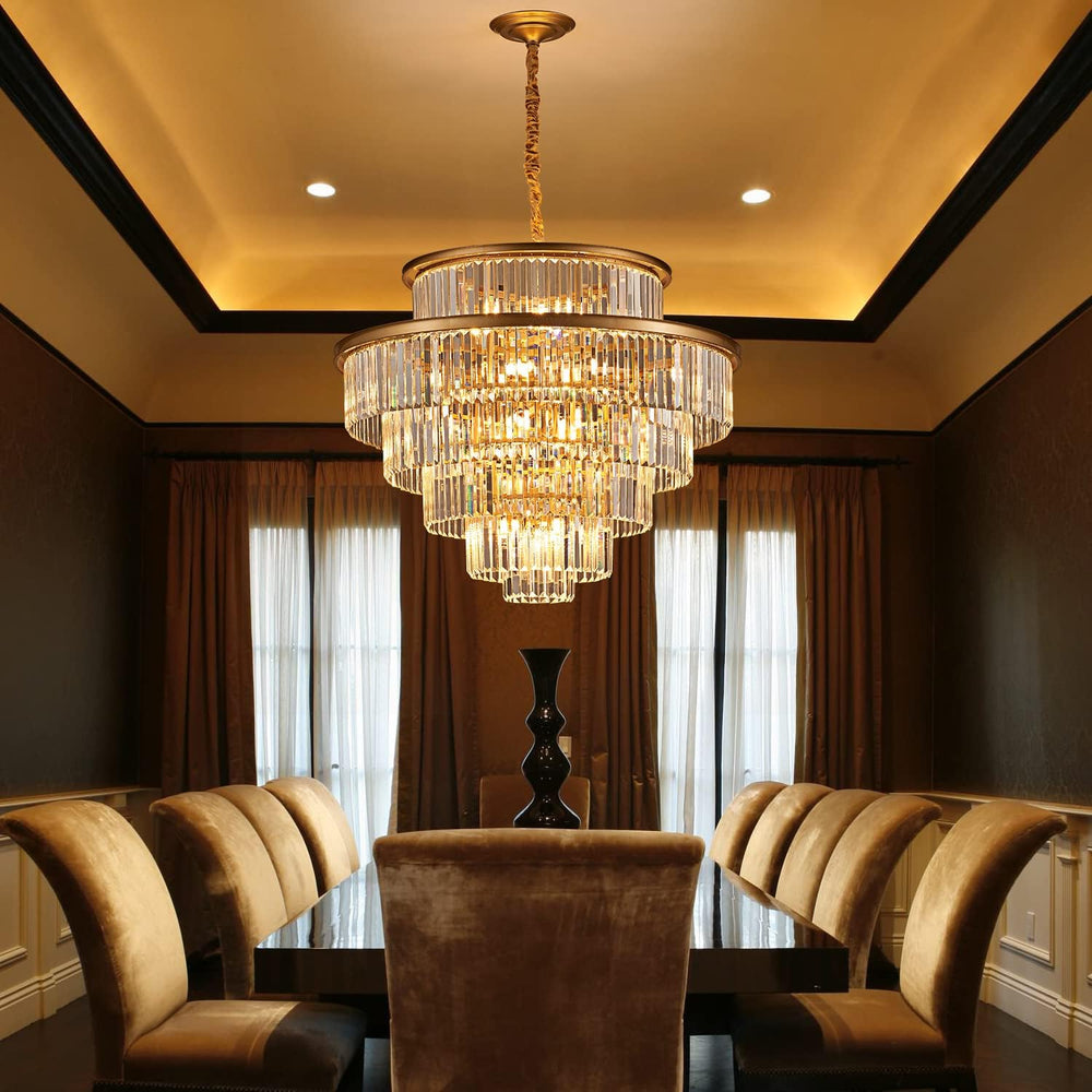 35" 24-Light Modern Crystal Chandelier Light Fixture Large 6-Tier Gold L...
