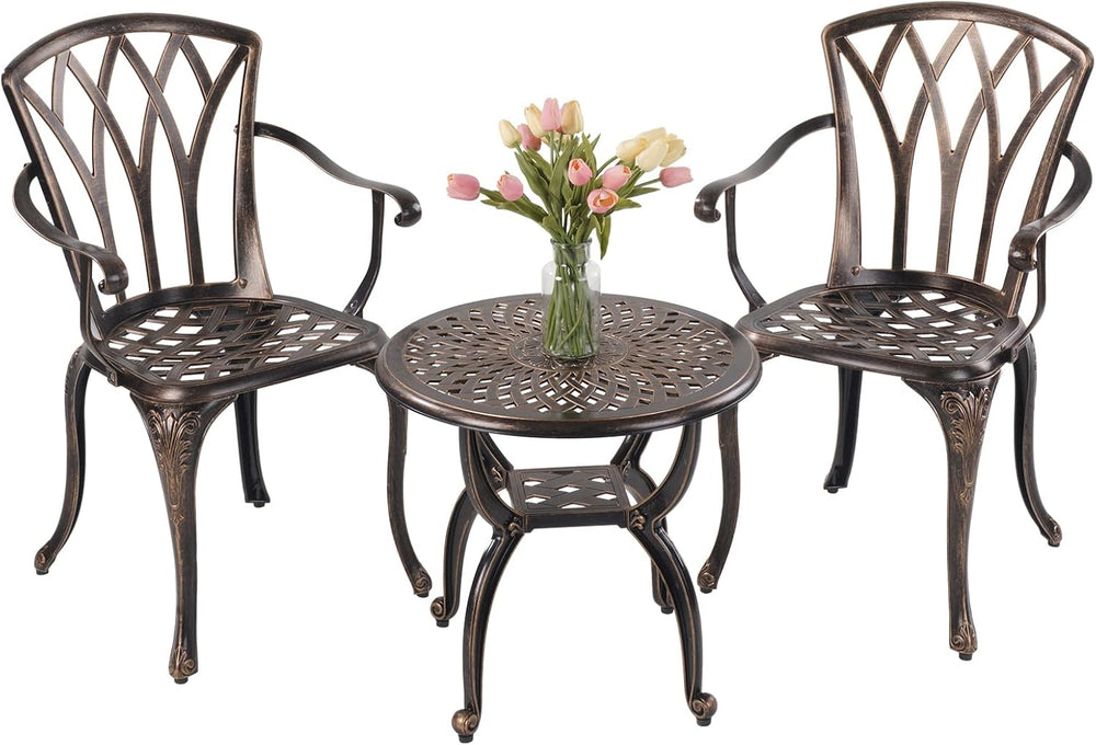 YKSY&YKSY Jardin DE CENTENNAIL 3-Piece Outdoor Bistro Set Cast Aluminum R...