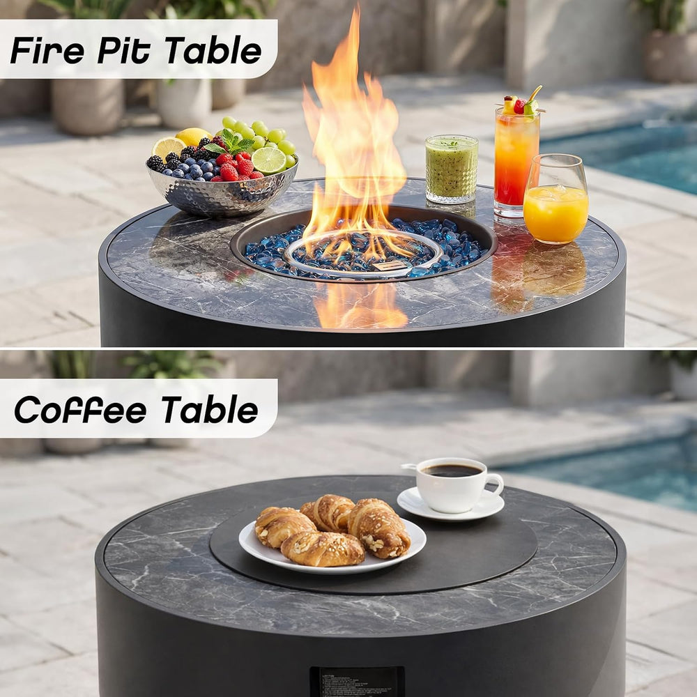 2PCS 32 Inch Round Fire Pit Table with Tank Cover, 2-in-1 Outdoor Propane Fir...