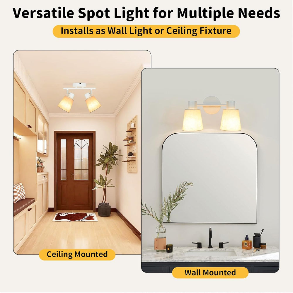 HiBay 2-Light White Track Lighting Ceiling, Linen Shade Spotlight, E26