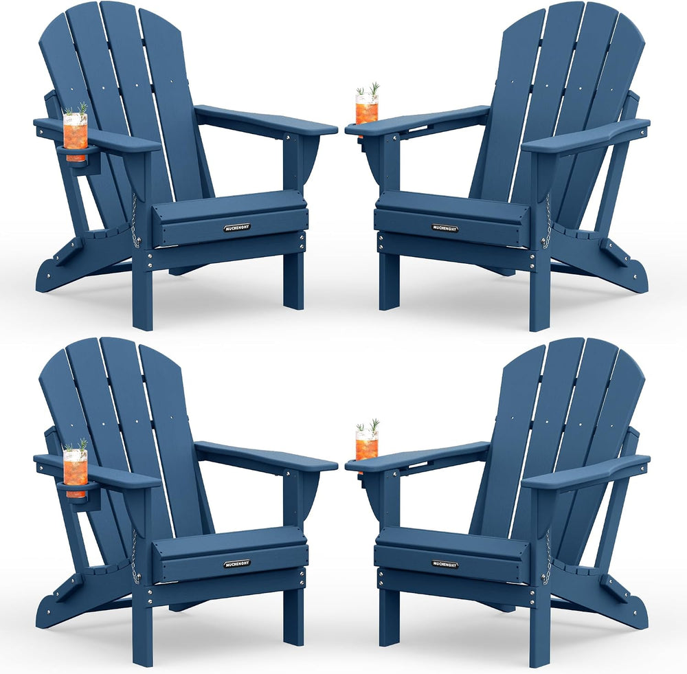 MUCHENGHY Folding Adirondack Chairs Set 4, HDPE for Fire Pit, Navy Blue (Set ...