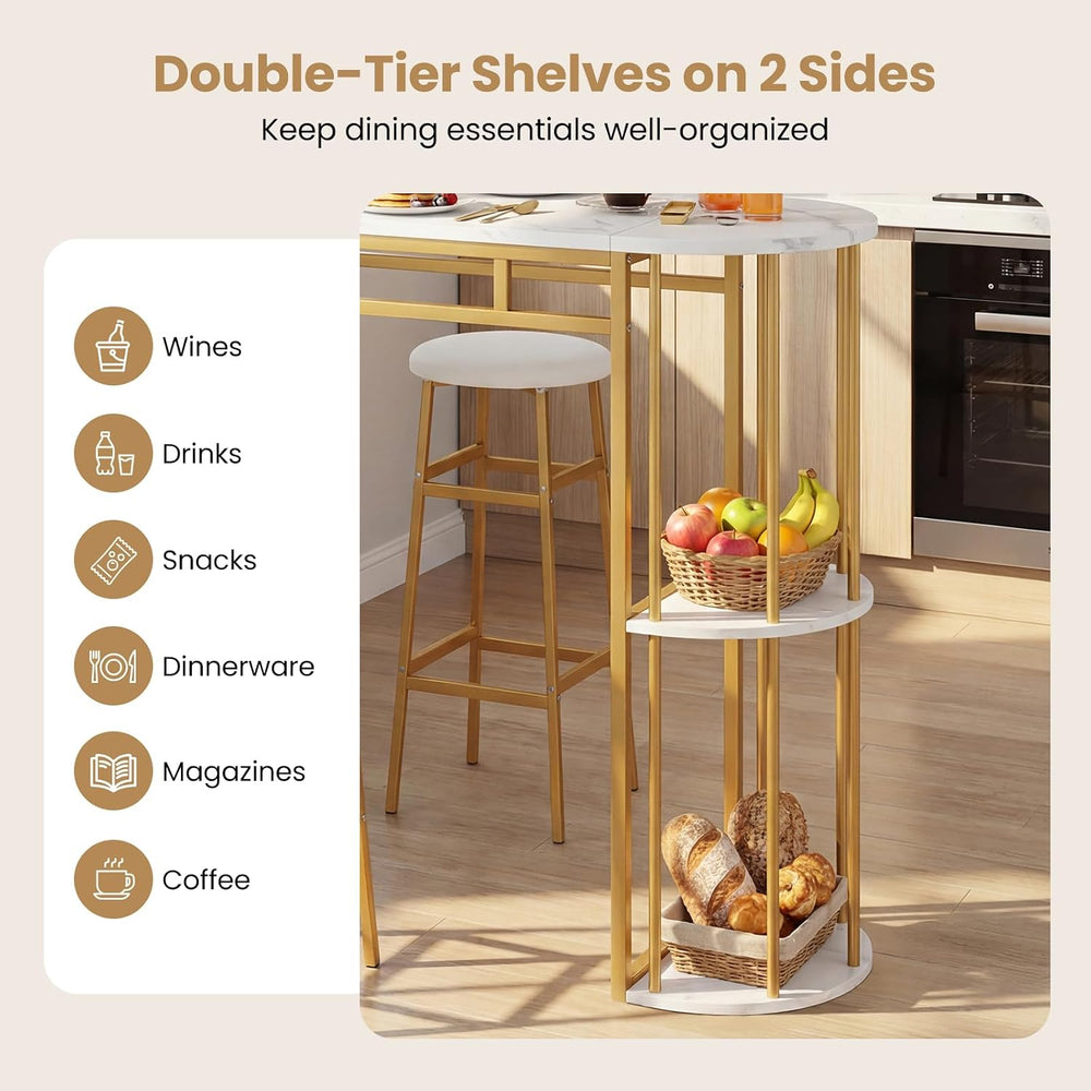 COSTWAY Bar Table Set for 2 with Storage Shelves, Bar Height Dining Set