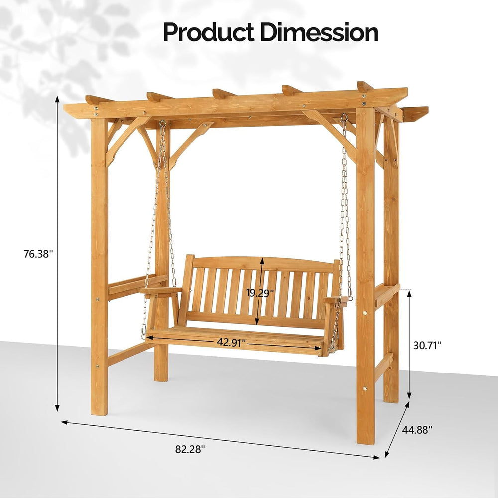 VINGLI 4 FT Wooden Porch Swing with Archway Stand, Outdoor Patio Swing