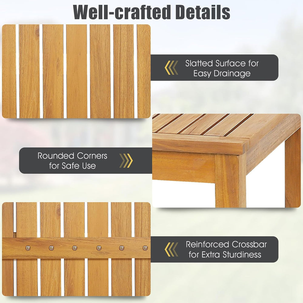 Tangkula Outdoor Acacia Wood Bar Table, 45” Rectangular Bar Height Farmhouse ...