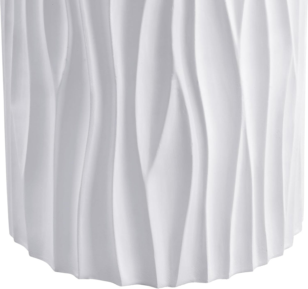 Modern Round Side Table, Outdoor End Table with Wavy Fluted Design, Multi-Use...
